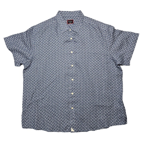 UNTUCKit Shirt Mens 2XL Blue Geometric Short Sleeve Button Up Linen Casual